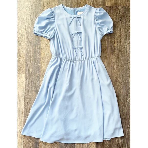 GAL MEETS GLAM light blue Ellie crepe puff sleeve dress 6 - Picture 1 of 10